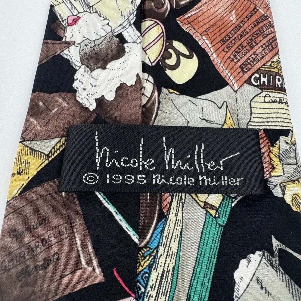 VTG Nicole Miller Ghirardelli Chocolate Novelty Tie Silk Dessert 1995